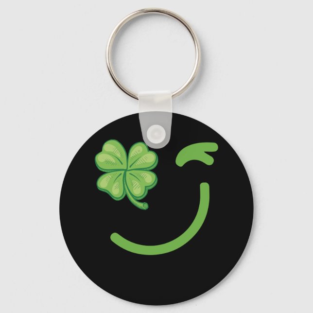 Winking Lucky Four Leaf Clover St. Patricks Day Key Ring (Front)