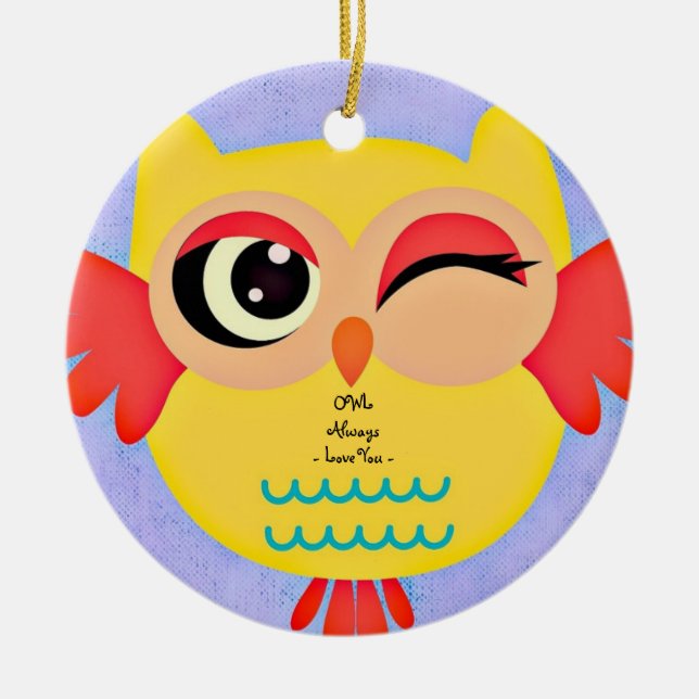 Winking Owl Ornament Round (Front)
