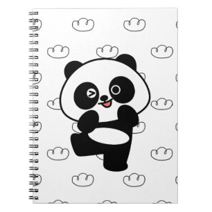Winking Panda Cloud Pattern Kawaii Art Notebook