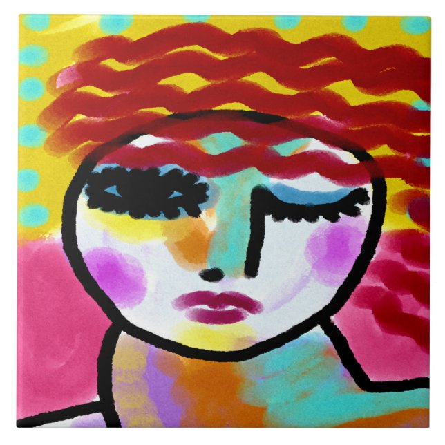Winking Red Haired Woman Original Abstract Art  Tile (Front)