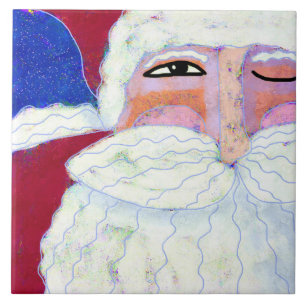 Winking Santa Abstract Art Tile