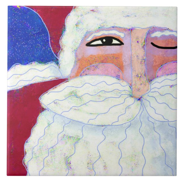 Winking Santa Abstract Art Tile (Front)