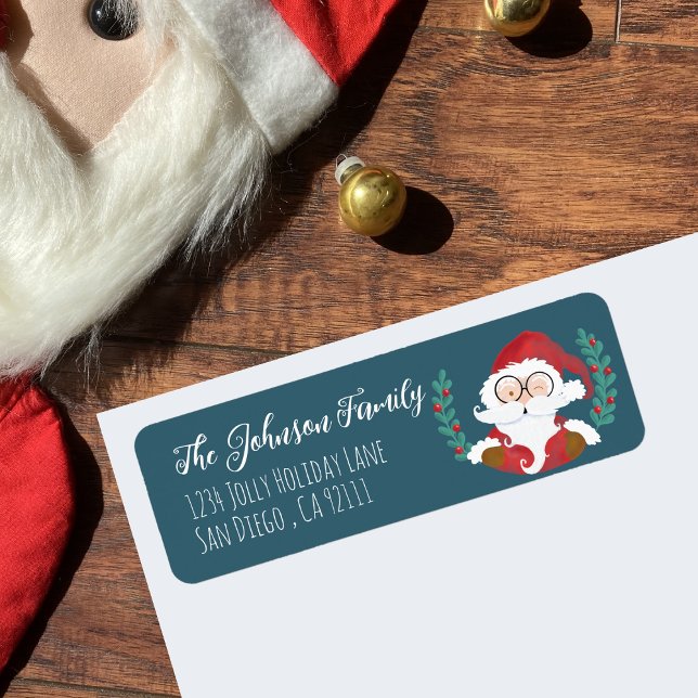 Winking Santa Blue Holiday Return Address Labels (Creator Uploaded)