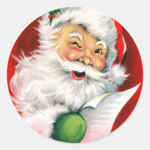 Winking Santa Christmas List Classic Round Sticker