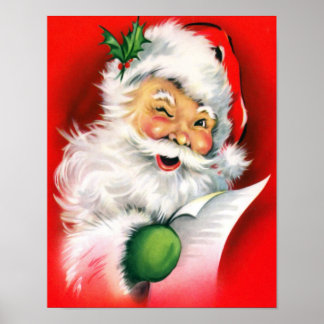 Winking Santa Christmas List Poster