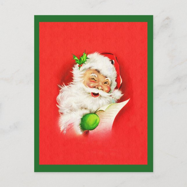 Winking Santa Claus Holiday Postcard (Front)