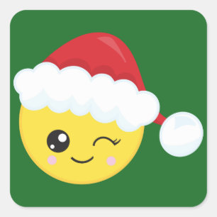 Winking Santa Hat Emoji Square Sticker