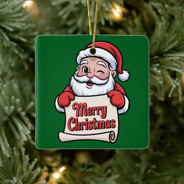 Winking Santa 🎅 "Merry Christmas" Ceramic Ornament (Tree)