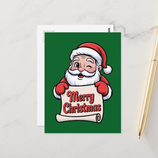 Winking Santa 🎅 "Merry Christmas" Postcard (Front/Back In Situ)