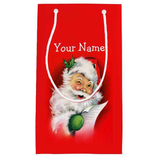 Winking Santa Vintage Christmas Small Gift Bag (Front)