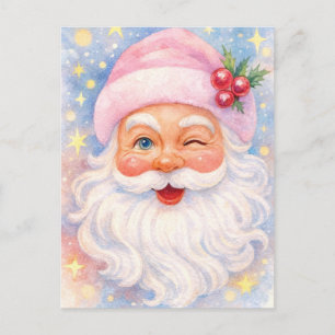 Winking Santa Watercolor Christmas Postcard
