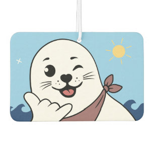 Winking Seal Wearing a Bandanna Throwing Shaka Sig Car Air Freshener