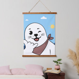 Winking Seal Wearing a Bandanna Throwing Shaka Sig Hanging Tapestry