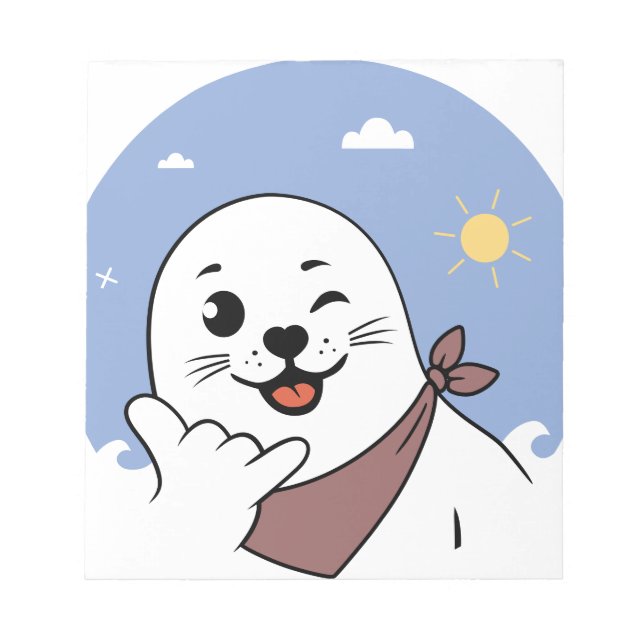 Winking Seal Wearing a Bandanna Throwing Shaka Sig Notepad (Front)
