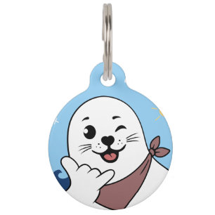 Winking Seal Wearing a Bandanna Throwing Shaka Sig Pet Tag