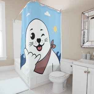 Winking Seal Wearing a Bandanna Throwing Shaka Sig Shower Curtain