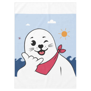 Winking Seal Wearing a Bandanna Throwing Shaka Sig Tablecloth
