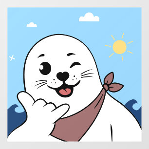 Winking Seal Wearing a Bandanna Throwing Shaka Sig Window Cling