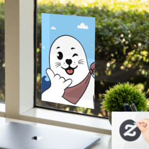 Winking Seal Wearing a Bandanna Throwing Shaka Sig Window Cling