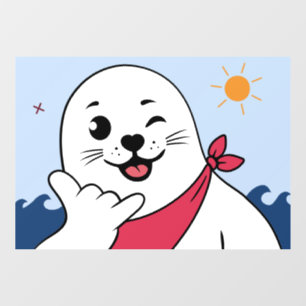 Winking Seal Wearing a Bandanna Throwing Shaka Sig Window Cling