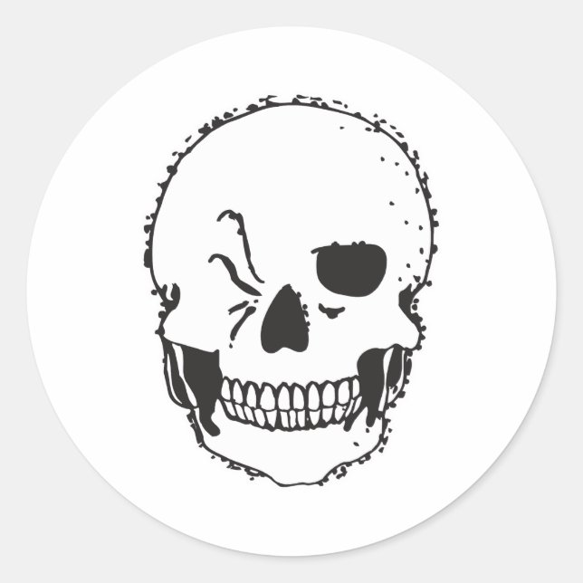 winking skull classic round sticker (Front)