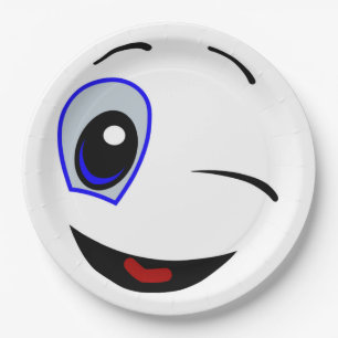 WINKING SMILEY FACE PAPER PLATE
