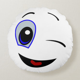 WINKING SMILEY FACE ROUND CUSHION