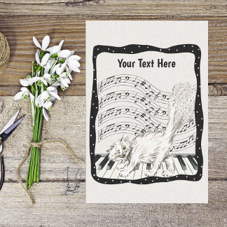 Winking White Cat Dancing on Piano Black Frame Tissue Paper