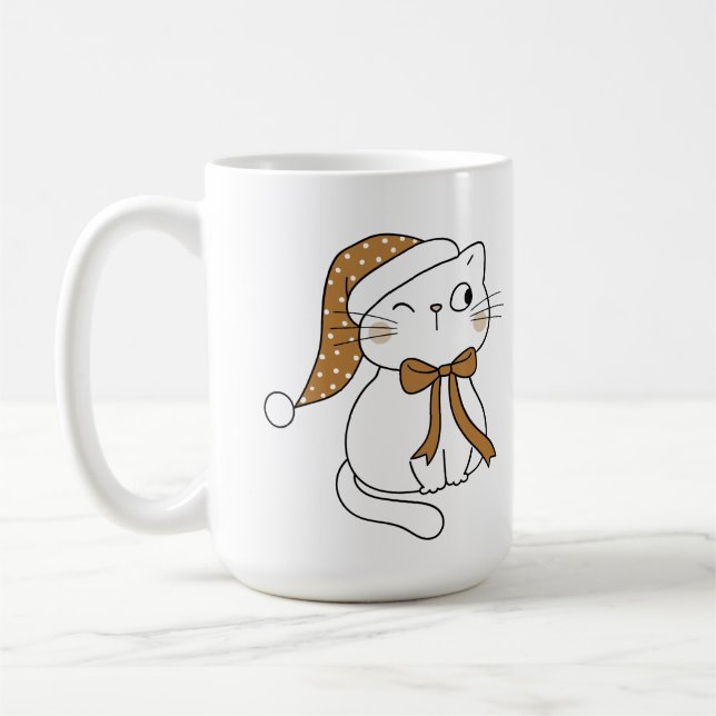 Winking Winter Cat Coffee Mug (Left)