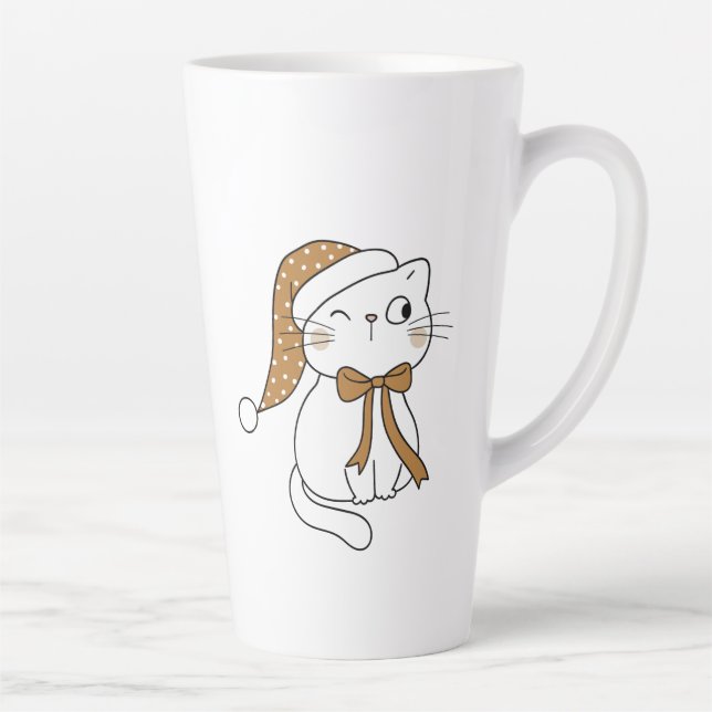 Winking Winter Cat Latte Mug (Right)