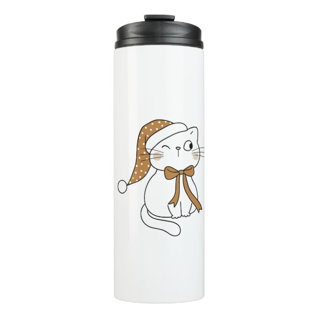 Winking Winter Cat Thermal Tumbler (Front)