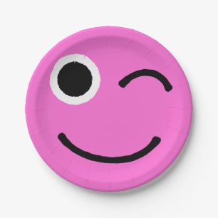 Winky Face Pink Flirty Winking Emoticon Emojii Paper Plate