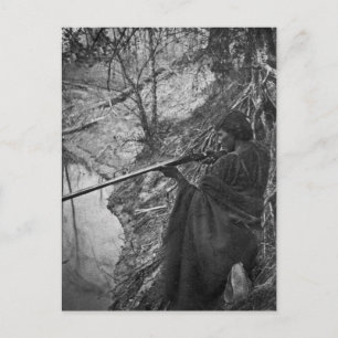 Winnebago Indian Chief Duck Hunting Grayscale Postcard