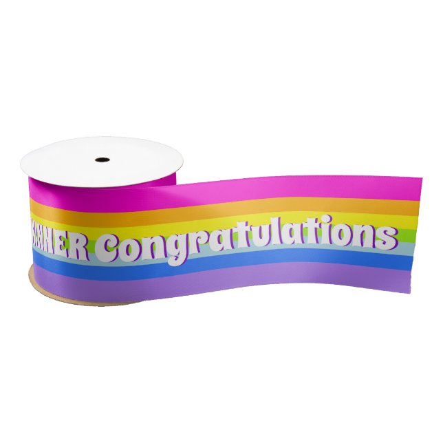 Winner congratulations or custom text rainbow  satin ribbon (Spool)