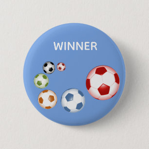 Winner Soccer (Football) Balls on Sky Blue 6 Cm Round Badge