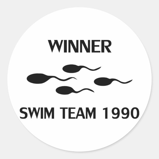 winner swim team 1990 icon classic round sticker (Front)