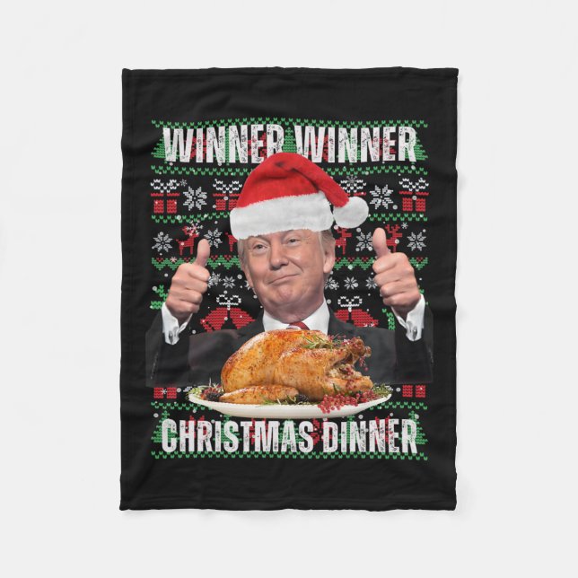 Winner Winner Christmas Dinner Humour Funny Trump  Fleece Blanket (Front)