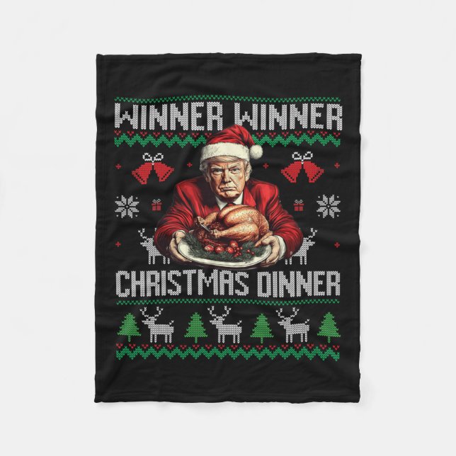 Winner Winner Christmas Dinner Santa Trump Ugly Sw Fleece Blanket (Front)