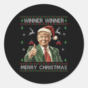 Winner Winner Merry Christmas Trump Santa Ugly Swe Classic Round Sticker