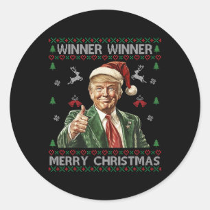 Winner Winner Merry Christmas Trump Santa Ugly Swe Classic Round Sticker