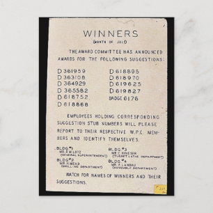 Winners, Month Of July, Watch For Names Of Winners Postcard