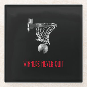 Winners Never Quit Basketball Glass Coaster