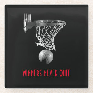 Winners Never Quit Basketball Glass Coaster