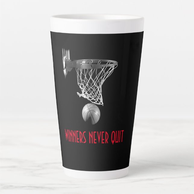 Winners Never Quit Basketball Latte Mug (Front)