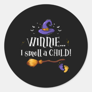 Winnie I Smell A Child Halloween Pregnancy Announc Classic Round Sticker