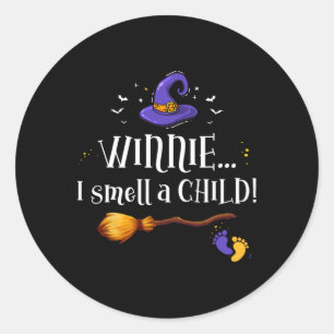 Winnie I Smell A Child Halloween Pregnancy Announc Classic Round Sticker