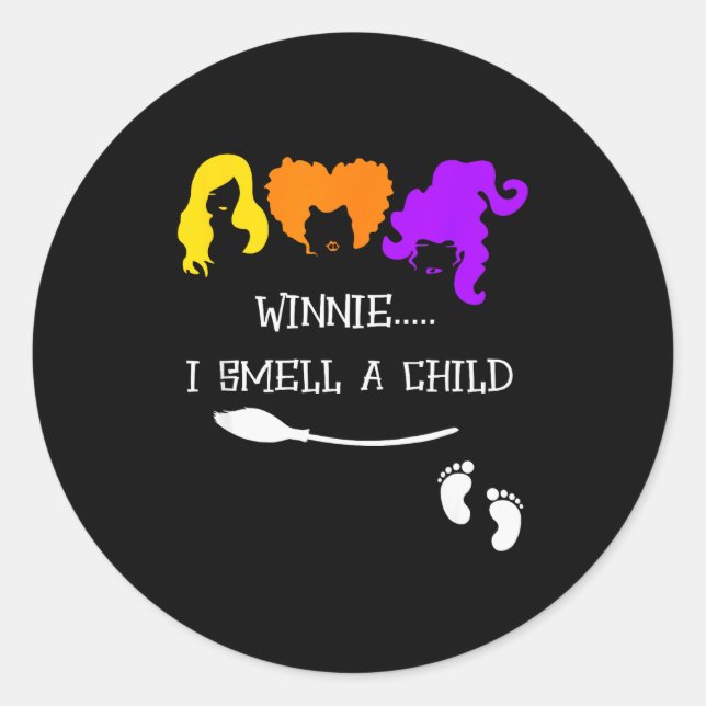 Winnie I Smell A Child Halloween Pregnancy Announc Classic Round Sticker (Front)