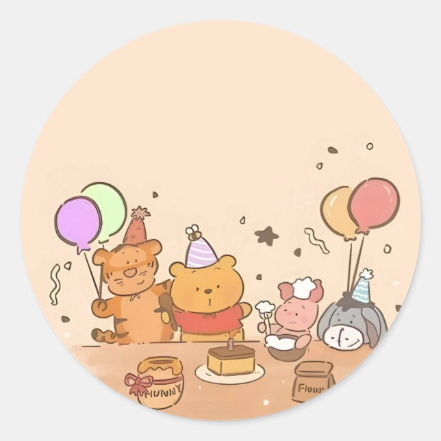 Winnie the Pooh birthday  Classic Round Sticker (Front)