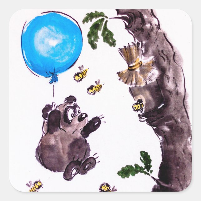 Winnie the Pooh disguising himself as a Little Bla Square Sticker (Front)