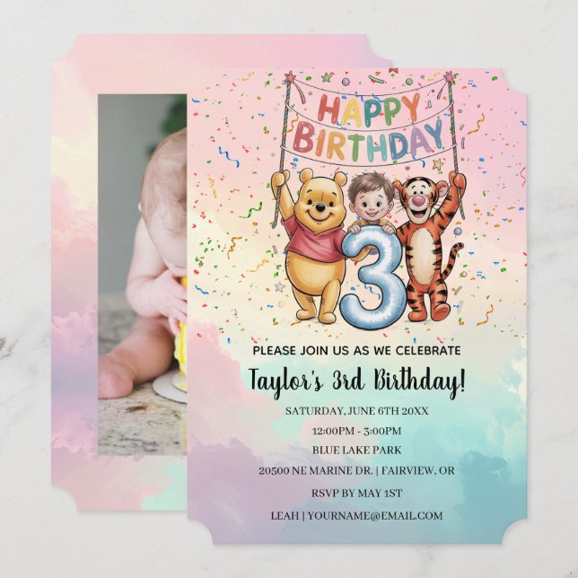 Winnie the Pooh | Happy Birthday Invitation (Front/Back)